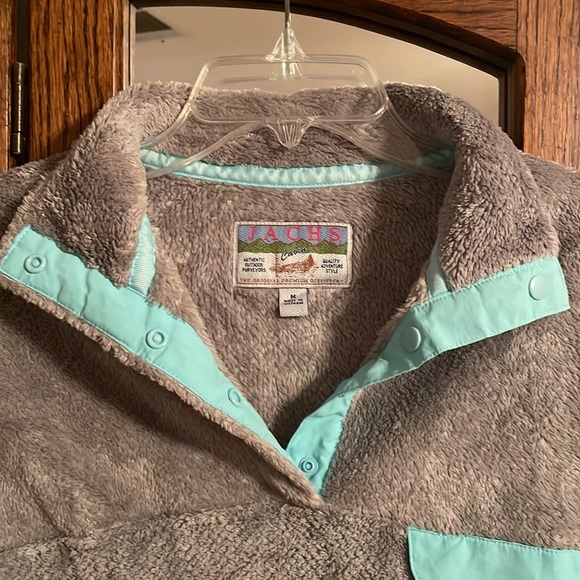 Jachs Cabin Gray with Aqua trim Fleece Pullover Jacket - Picture 3 of 9